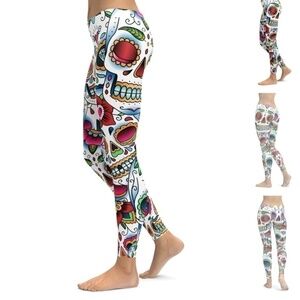 Gearbunch Multicolor Sugar Skull Day Of The Dead Athletic Workout Yoga Leggings